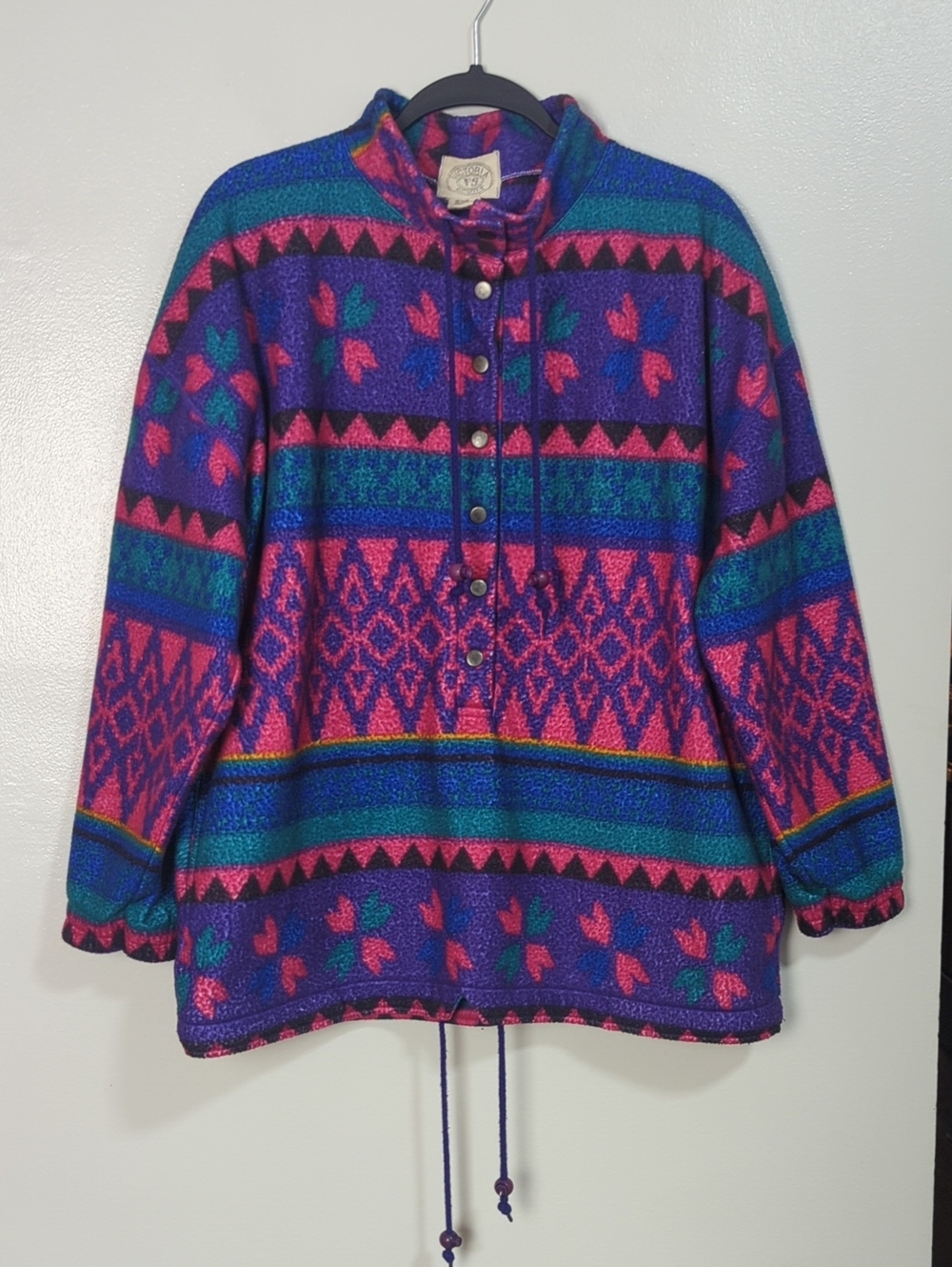 Vintage Victoria Sport Retro Geometric Aztec Half-Snap Fleece Pullover L/XL